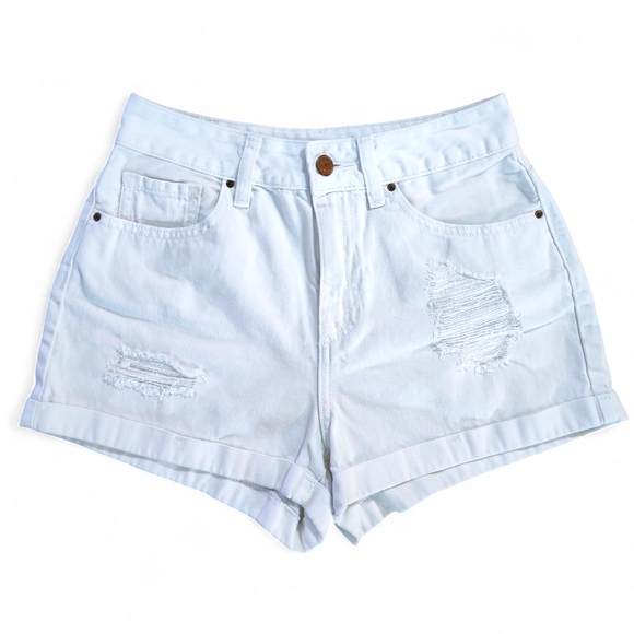 PacSun Pants - Pac Sun Mom Shorts White Wash Denim Womens Size 25  Distressed